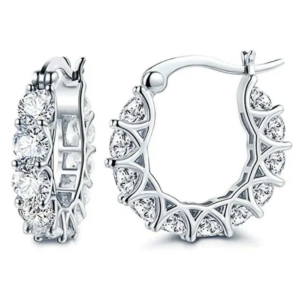 Sterling White Gold Plated HOOP ZIRCON EARRINGS - Picture 1 of 3